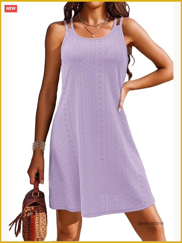 Spaghetti Strap Eyelet Embroidery Scoop Neck Sleeveless Swimsuit Cover Up